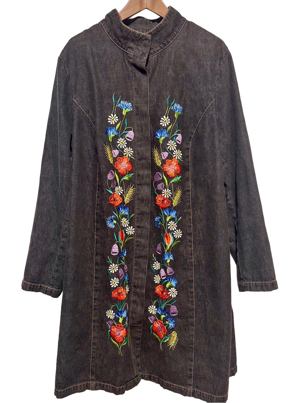 East Coast Embroidered Denim Jacket Coat Floral Boho Artsy Plus 26 28